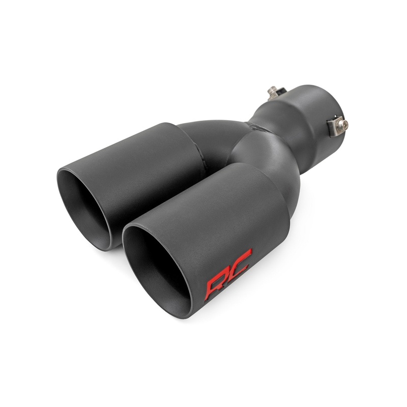 Rough Country | Exhaust Tip | Black | Red RC Logo | 2.5-3 Inch Pipe Single Inlet | Dual Outlet | 96050