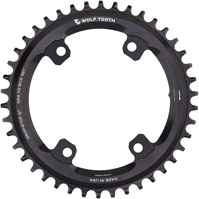 Wolf Tooth Shimano 110 Asymmetric BCD Chainring – 42t, 110 Asymmetric BCD, 4-Bolt, Drop-Stop ST, For Shimano GRX Cranks,