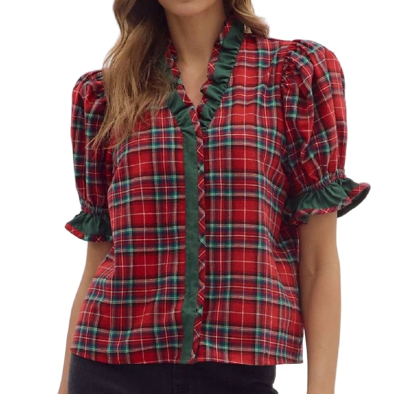 Ruffle Plaid Top Red/Multi