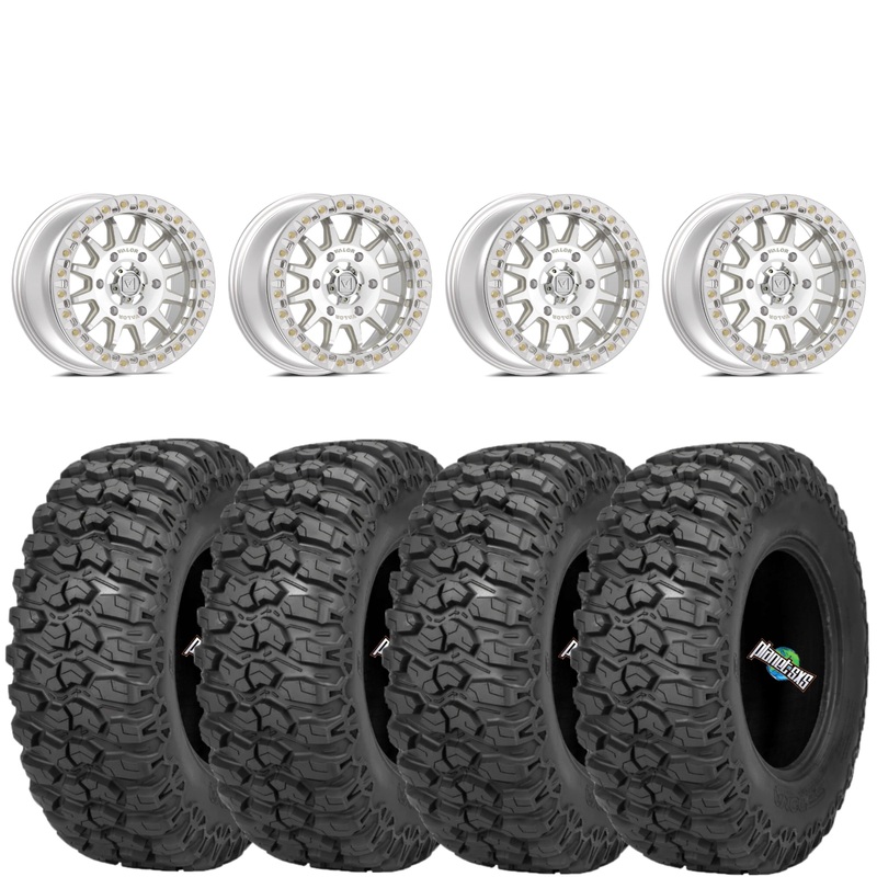 Valor Offroad V09 6/5.5 5+2 Raw Machined beadlocks mounted on Sedona Trail Saw 2.0