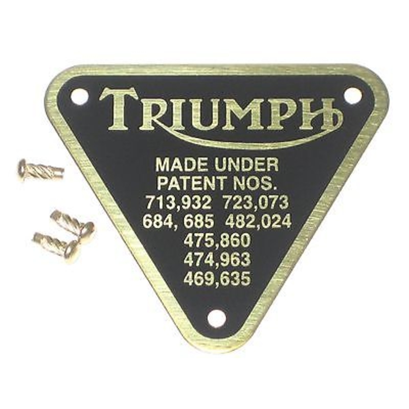 Triumph patent plate BRASS UK Made rivets timing cover badge 70-4016 60-4255
