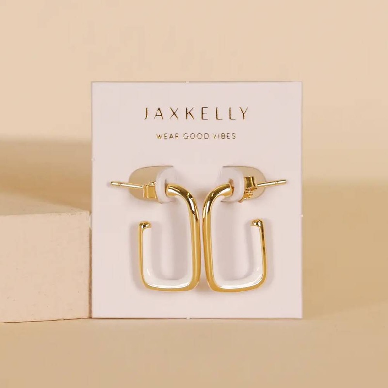 White Enamel Large Rectangle Hoop Earrings