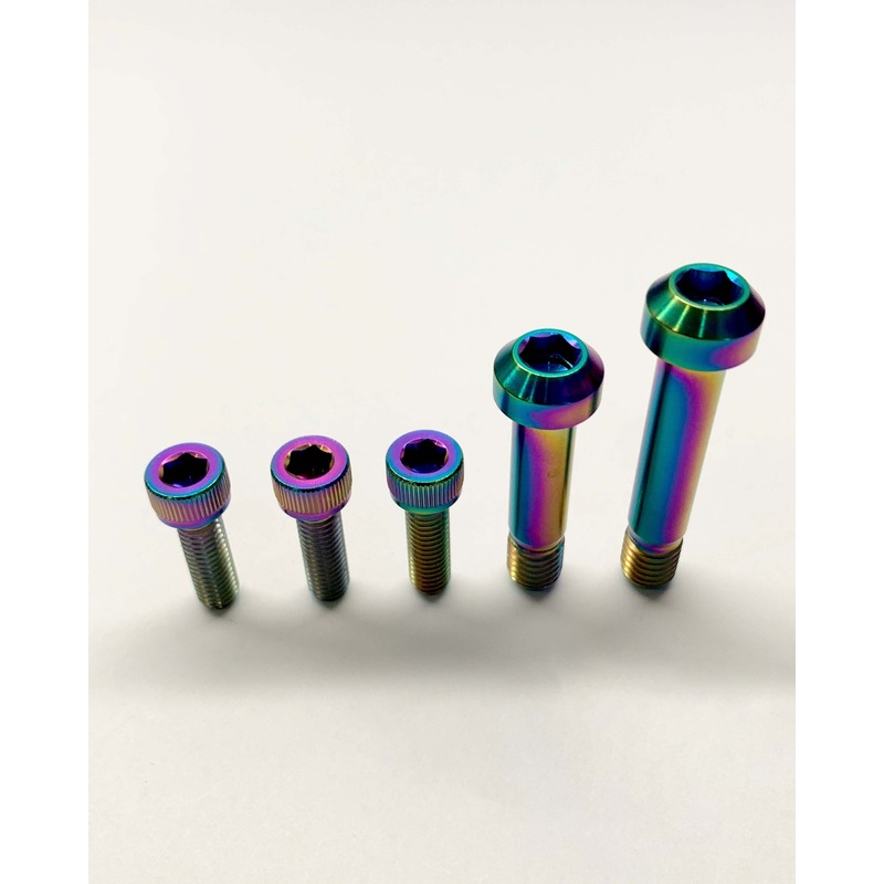 Santa Cruz Pivots and Shock Bolts – Titanium Rainbow Oil Slick