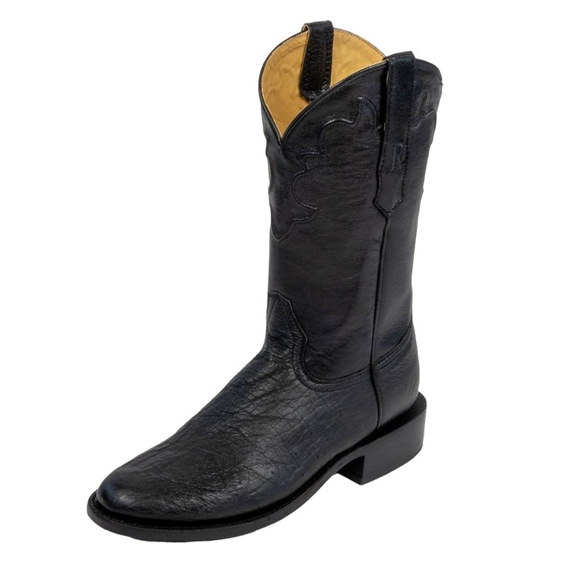 R. Watson Men’s Black Smooth Ostrich Round Toe Roper Boot – FINAL SALE