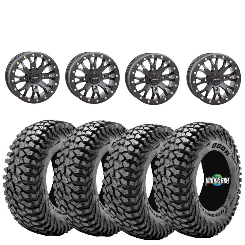 System 3 SB4 Beadlock Wheels + Obor RocScraper Tires (Mounted Kit)  Matte Black | Fits UTVs with 4×156 Bolt Pattern
