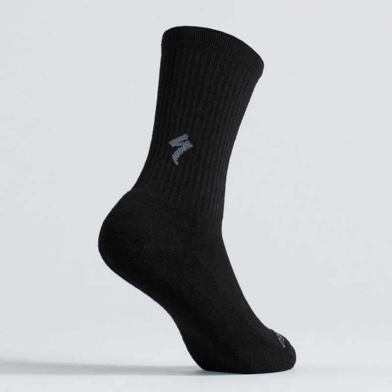Merino Midweight Tall Cycling Socks Black