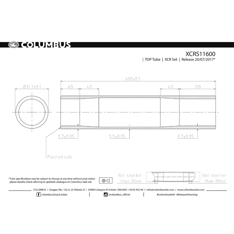 Columbus XCR stainless top tube – 31.7 dia. – .7/.5/.7 – length = 600