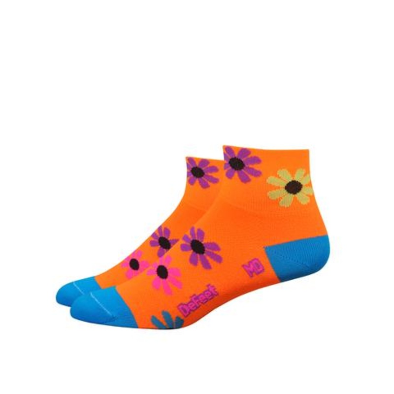 DeFeet Aireator 2″ Flower Power Hi Vis Orange / Process Blue Socks