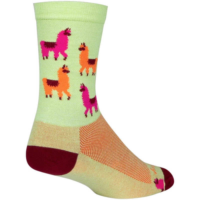 SockGuy Mo’ Llamas Crew Socks – 6″ Green/Pink/Orange Small/Medium