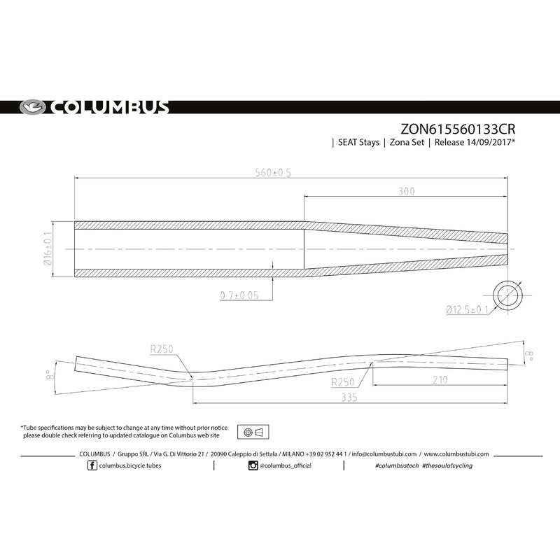 Columbus Zona cyclocross S-bend seat stays – 16 OD – .7 wall – length = 560