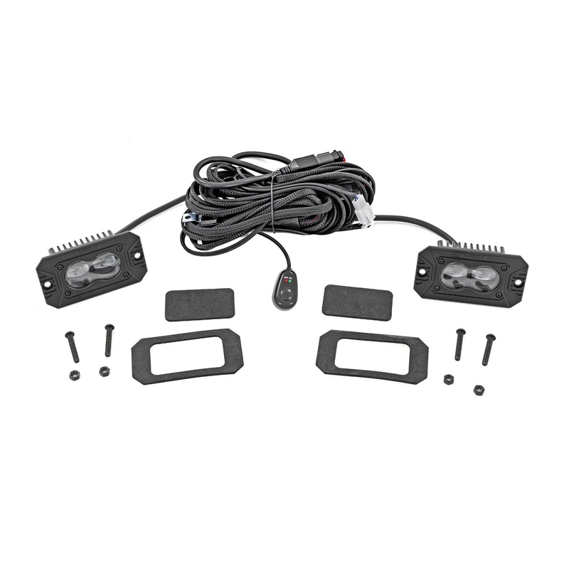 Rough Country | 3×1.75 Inch Black Series | Yellow | LED Slim Aux | SAE Fog | Flush Mount | Pair | 70909