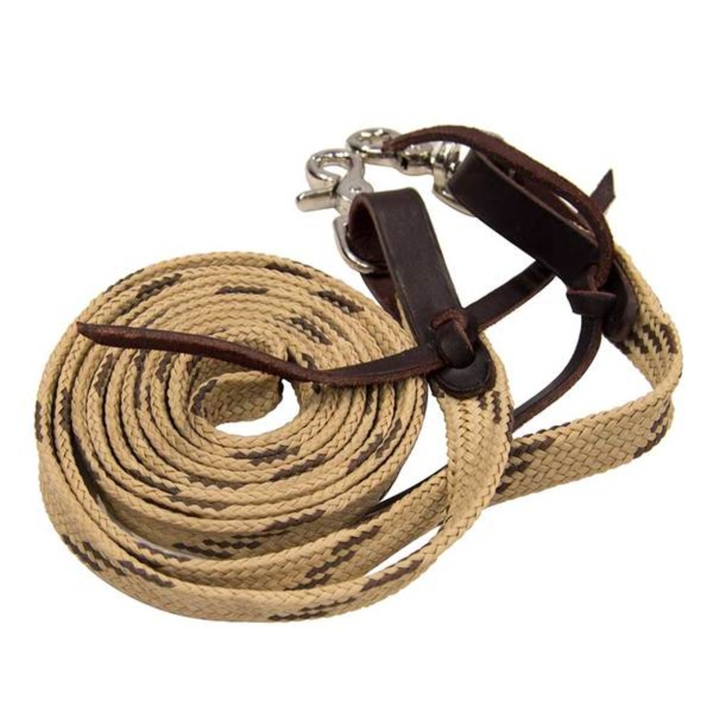 Mustang Flat Waxed Roping Rein Black and Tan