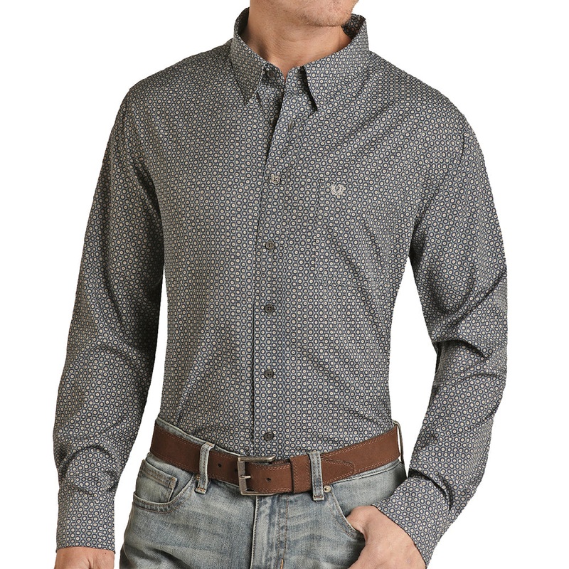 Panhandle Men’s Performance Geo Print Shirt – Blue