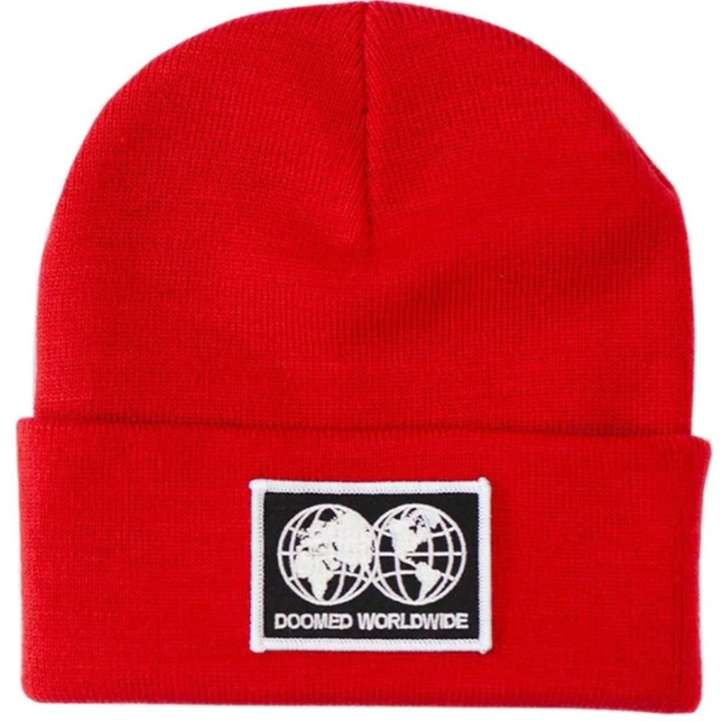Doomed Globe Patch Beanie – Red