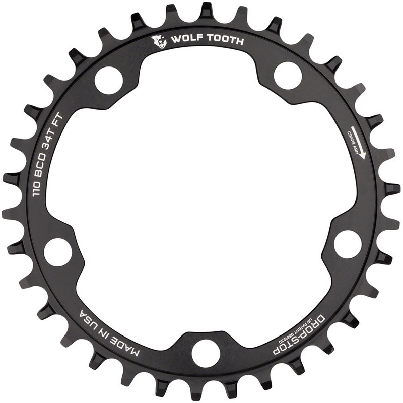 Wolf Tooth 110 BCD Cyclocross Road Chainring – 34t 110 BCD 5-Bolt Drop-Stop B 10/11/12-Speed Eagle Flattop Compatible BLK