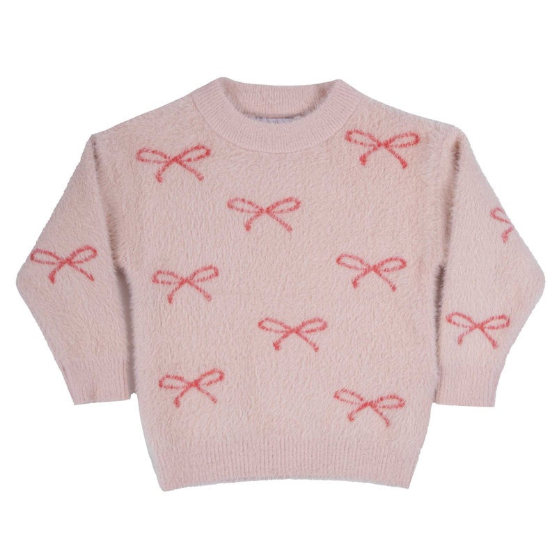 Pink Bow Fuzzy Coquette Sweater