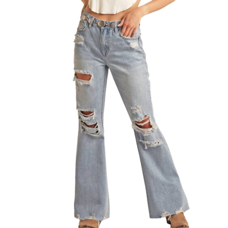 Rock & Roll Denim Women’s Distressed Flare Jeans
