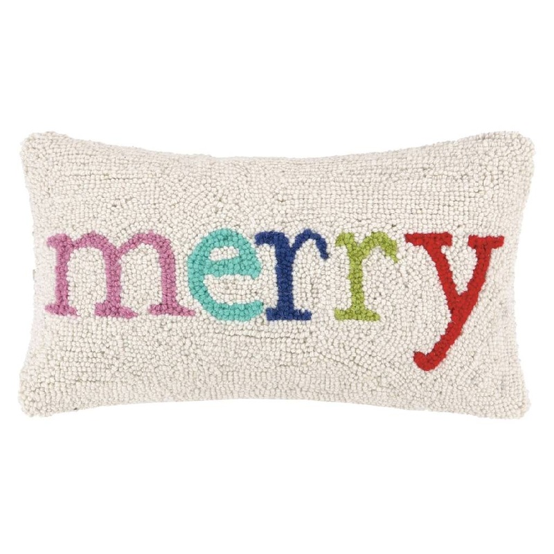 Merry Multicolor Hook Christmas Pillow
