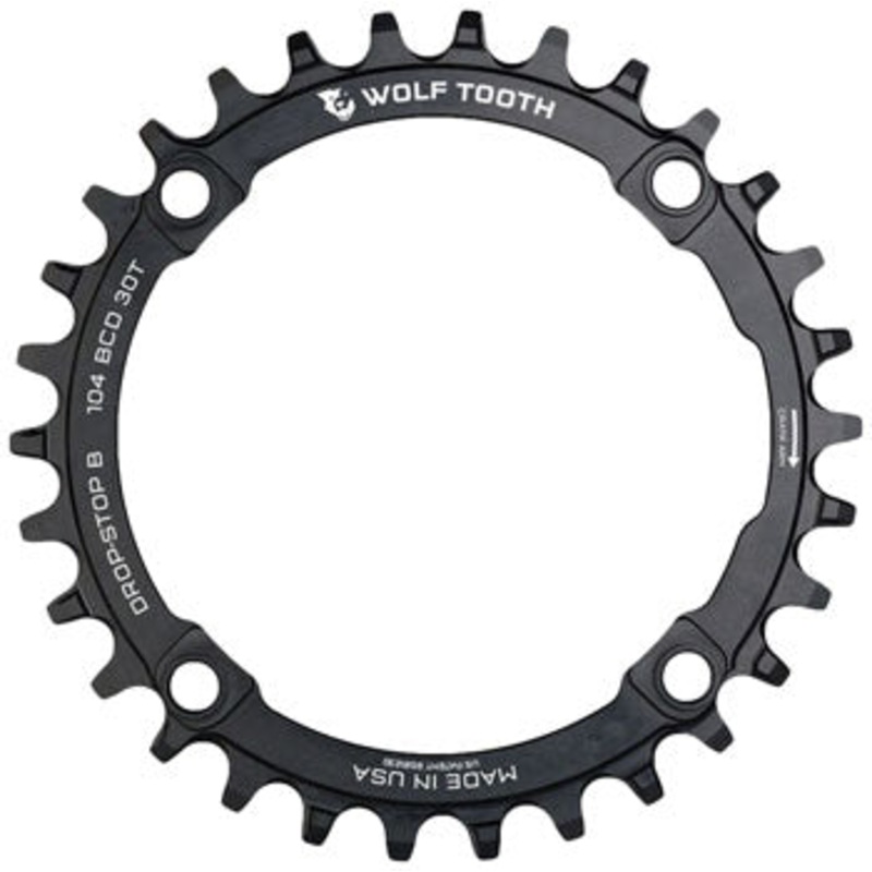 Wolf Tooth 104 BCD Chainring – 30t, 104 BCD, 4-Bolt, Drop-Stop B, Black