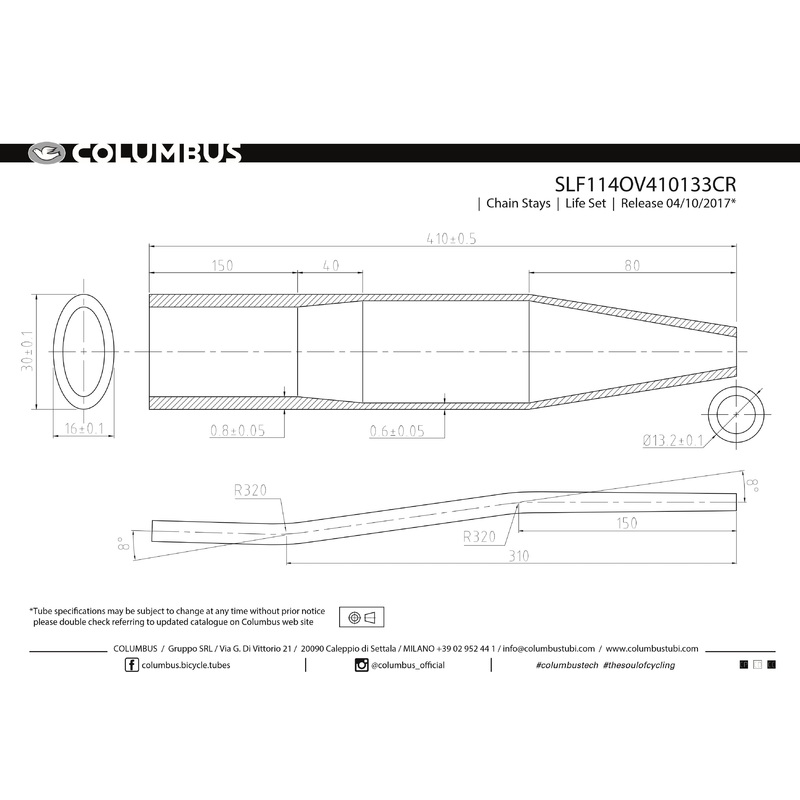 Columbus Life short taper cyclocross S-bend chain stays – oval/round – 24 OD – .8/.6 wall – length = 410