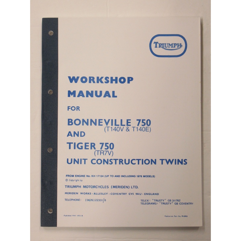 99-0983 Triumph Bonneville 750 workshop manual T140V T140E and Tiger 750 TR7V service book