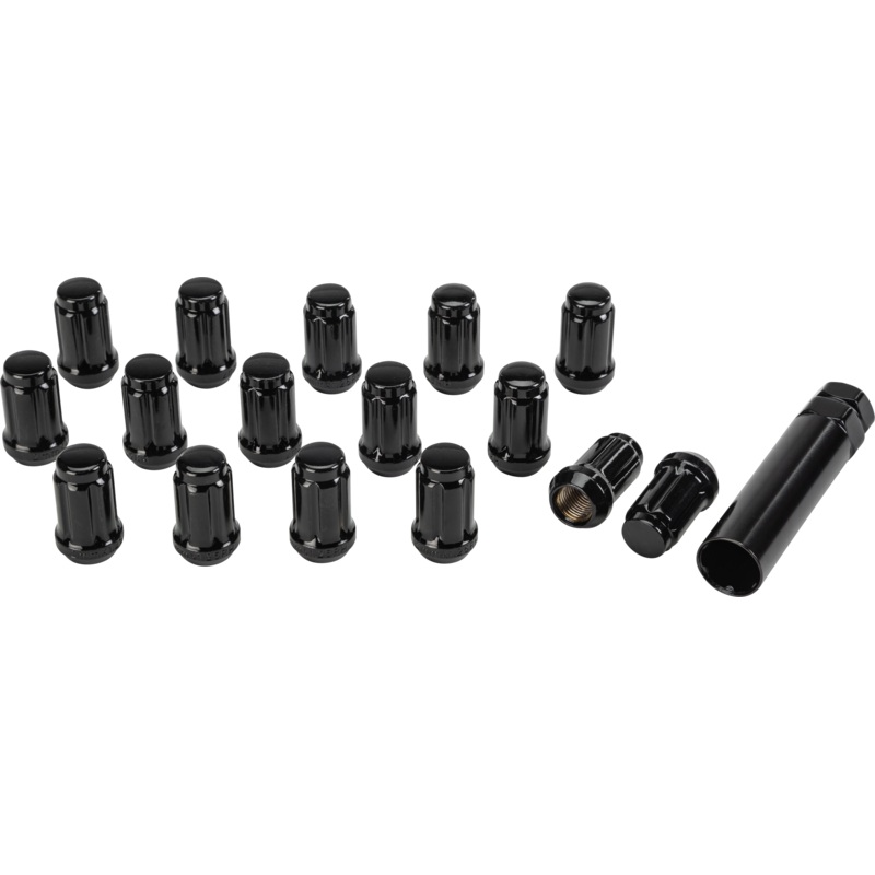 16/Pk 12mmx1.25 Tapered Lug Nuts 60′ Splined Black