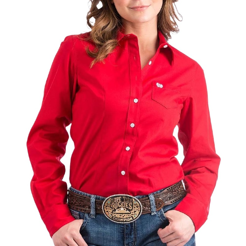 Cinch Women’s Solid Button Up Shirt Red