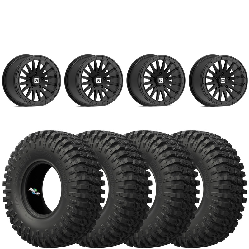 Valor V06 Satin Black Beadlock Wheels + EFX MotoCrusher Tires (Mounted Kit)  15×8 | 5×4.5 Bolt Pattern | Fits Polaris Pro R, Turbo R, Ranger 1500, Xpedition