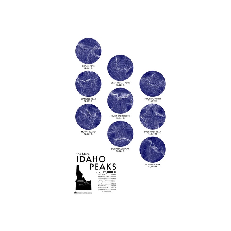 Idaho 12ers Map Print