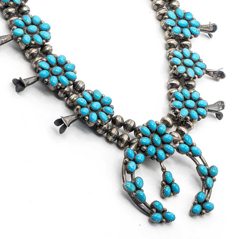 Vintage 1970 Easter Blue Squash Blossom Necklace