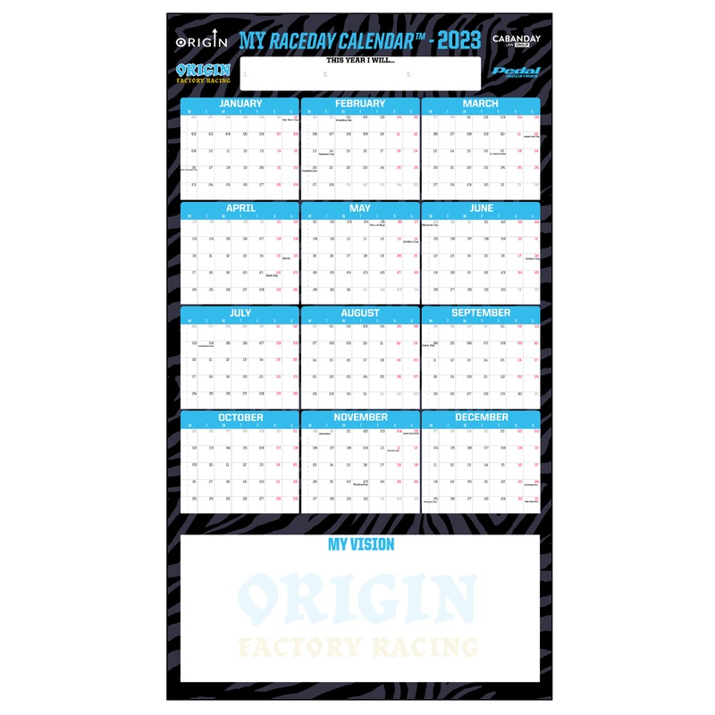 ORIGIN Factory Racing 2023 MY RACEDAY CALENDAR