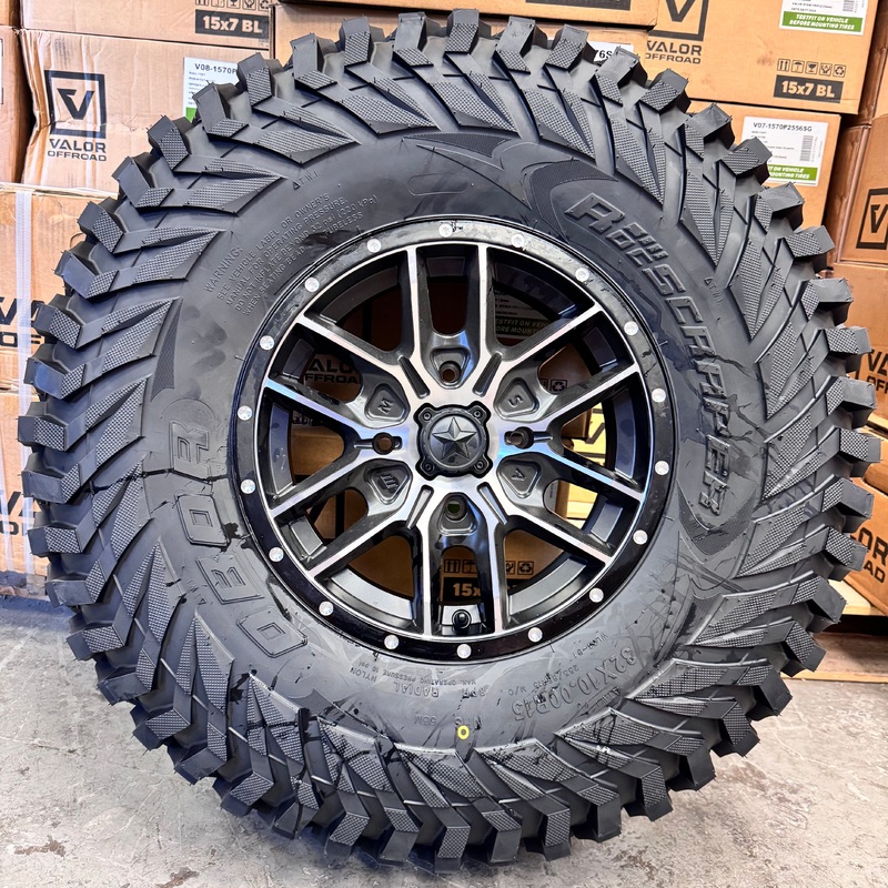 MSA Fang Satin BLK W/ Titanium Tint 4/110 ON OBOR ROC SCRAPERS  Yamaha CF Moto