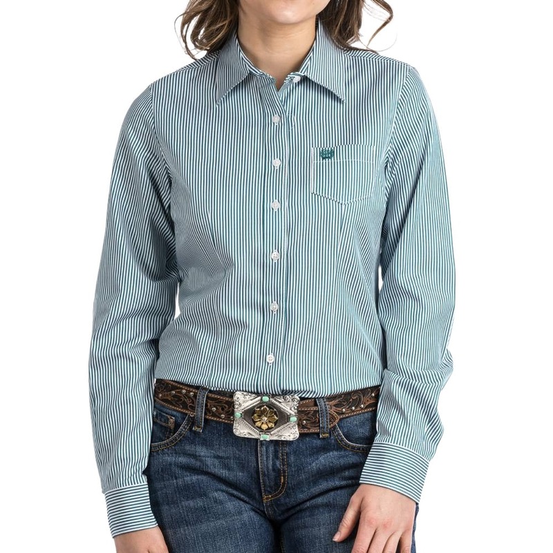 Cinch Women’s Stripe Button Shirt Teal