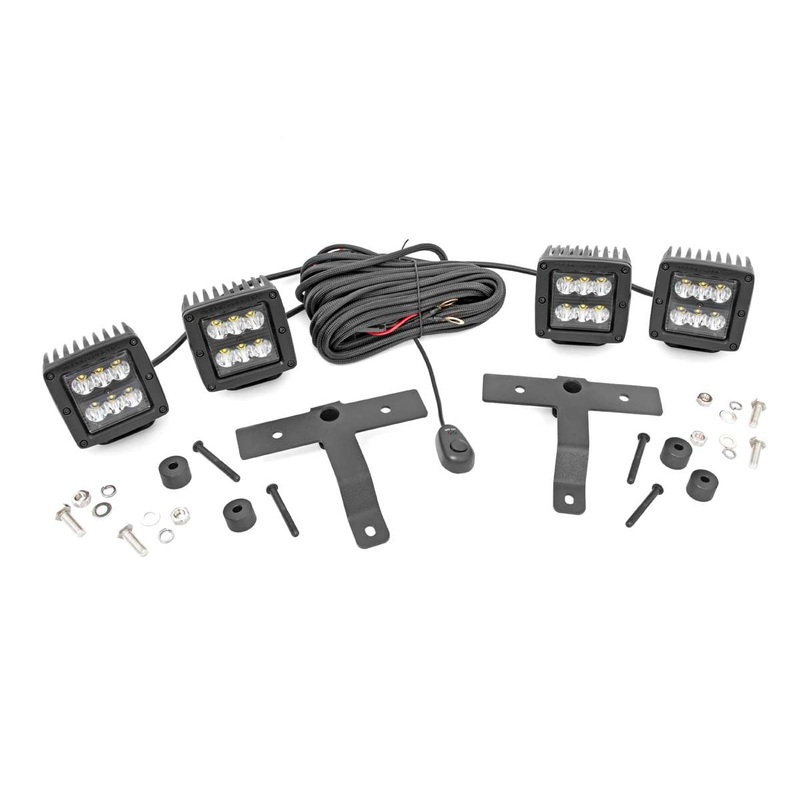 Rough Country | Quad LED Light Kit | Cowl Mount | 2″ Black Pairs | Spot | Jeep Gladiator JT/Wrangler JL (18-25) | 70822