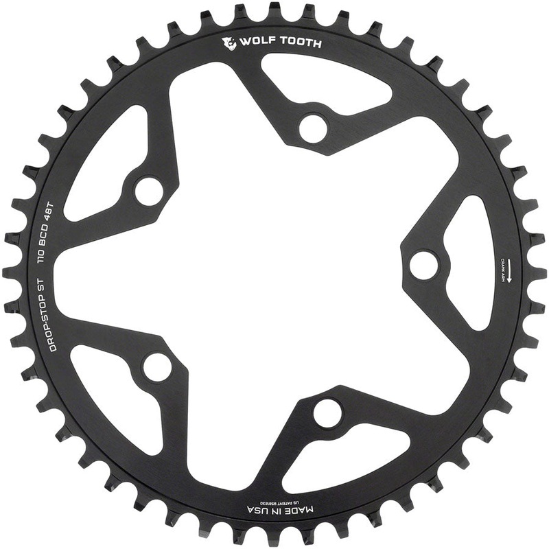 Wolf Tooth 110 BCD Gravel, CX and Road Chainring – 48t, 110 BCD, 5-Bolt, Drop-Stop ST, For Shimano HG+ and KMC 12-Speed