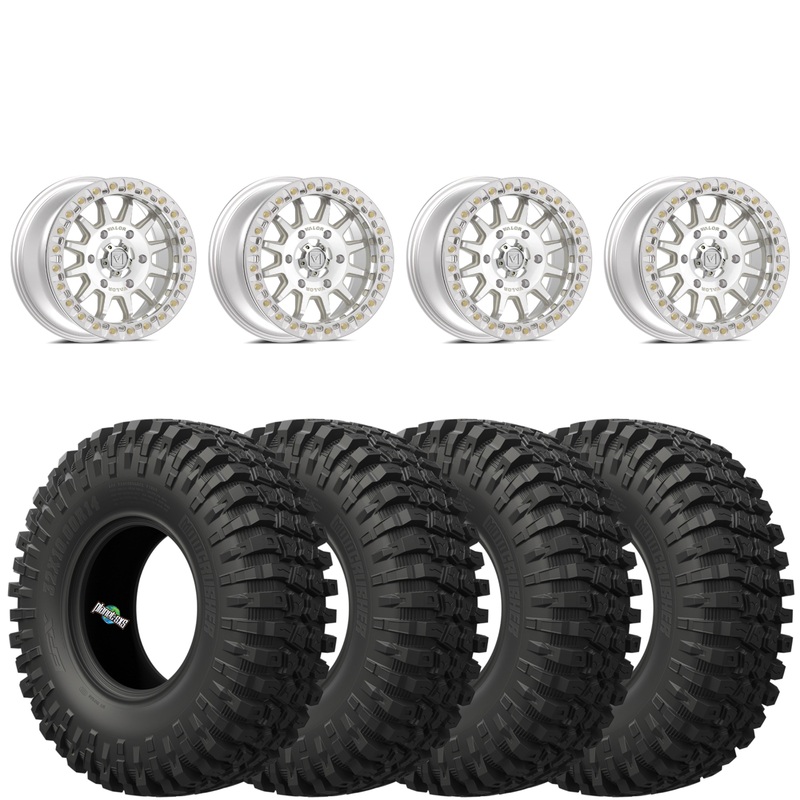 Valor Offroad V09 4/156 5+2 Raw Machined beadlocks mounted on EFX MotoCrushers