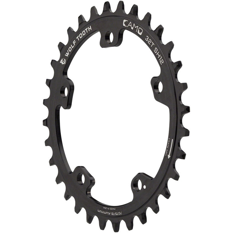 Wolf Tooth CAMO Aluminum Chainring – 34t, Wolf Tooth CAMO Mount, Drop-Stop ST for Shimano 12 Speed HG+, Black