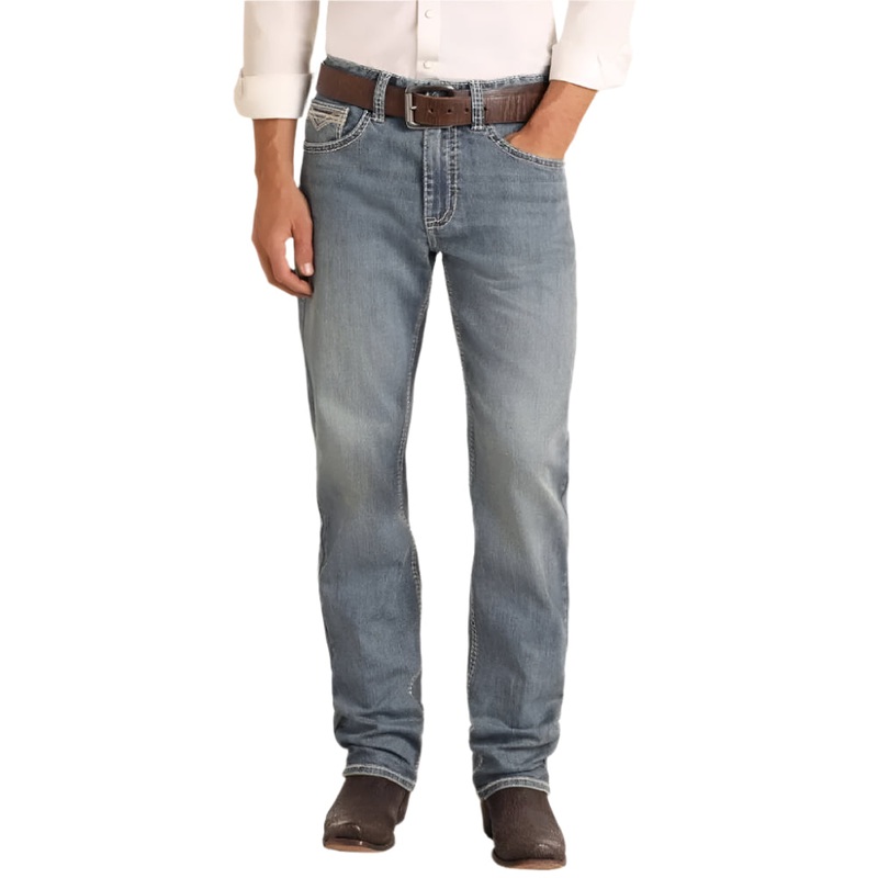 Rock & Roll Denim Men’s Ladder Stitch Tapered Boot Cut Jeans