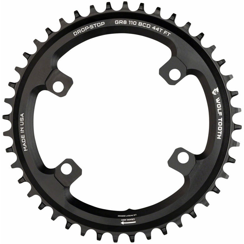 Wolf Tooth Shimano 110 Asymmetric BCD Chainring – 40t, 110 Asymmetric BCD, 4-Bolt, Drop-Stop Flattop, For Shimano GRX Cranks Black