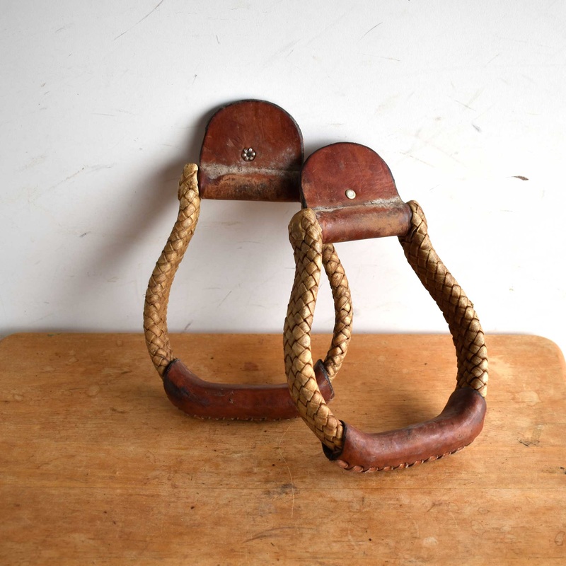 Used Rawhide Large Braid Flat Bottom Oxbow Stirrups