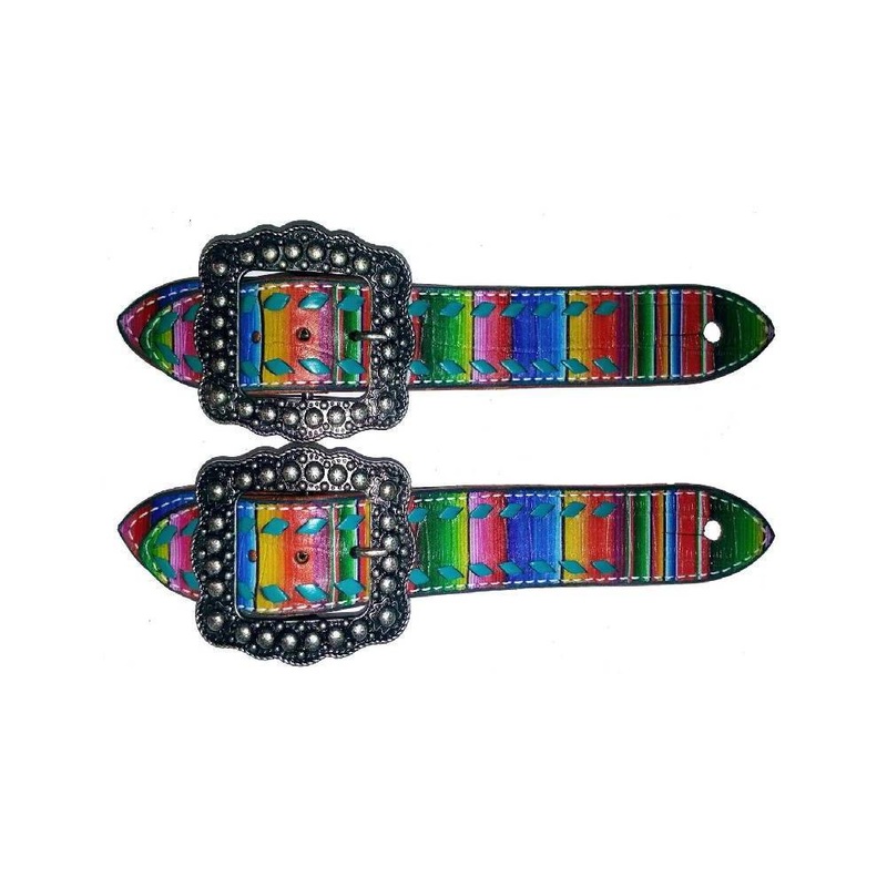 Teskey’s Serape Belt Spur Straps w/Buckstitch Turquoise