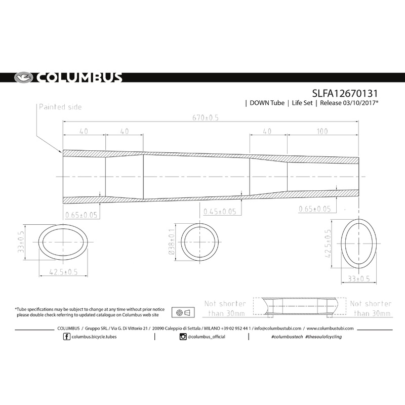 Columbus Life MAX bi-oval down tube – 38 dia. – .65/.45/.65 – length = 670