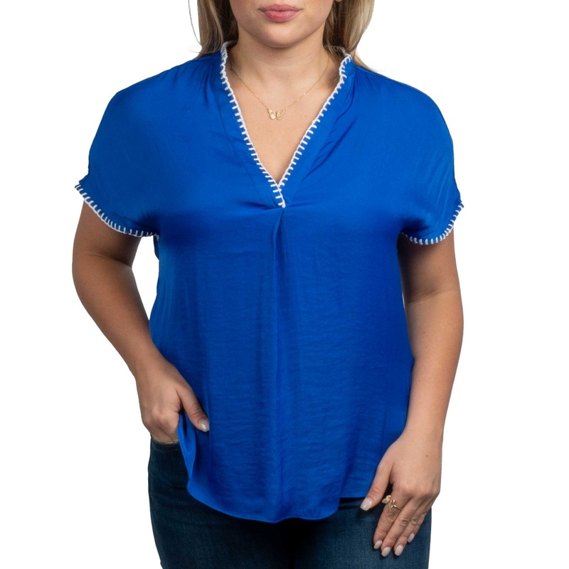 Whipstitch Drop Shoulder Blouse