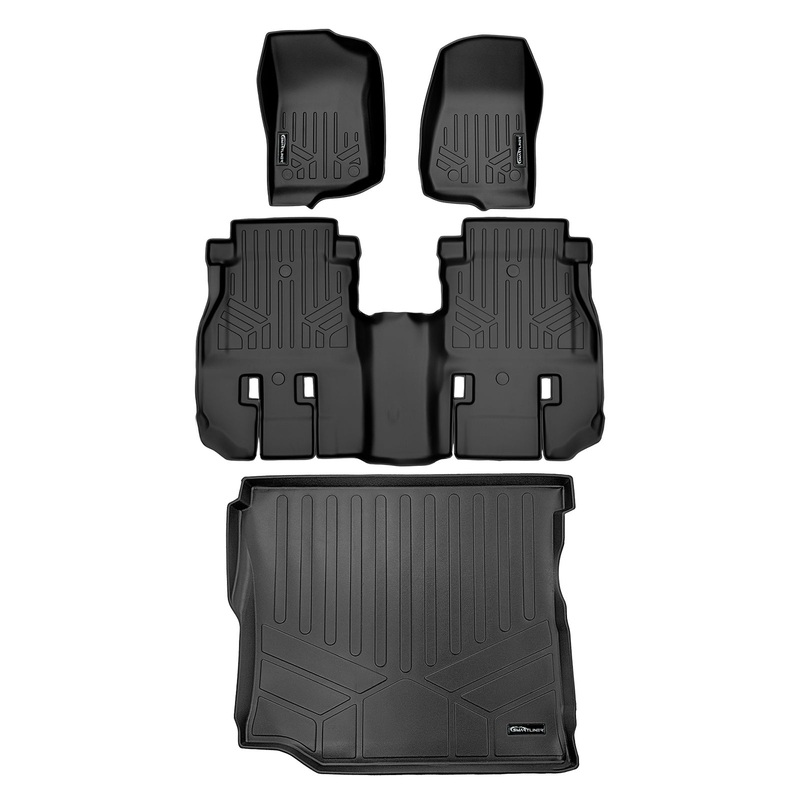 SMARTLINER Custom Fit Floor Liners For 18-24 Wrangler JL Unlimited (with Sub and No Flat Load Floor) Black