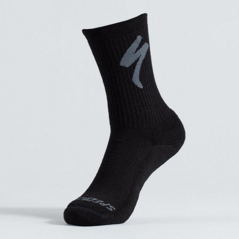 Merino Midweight Tall Logo Cycling Socks Black