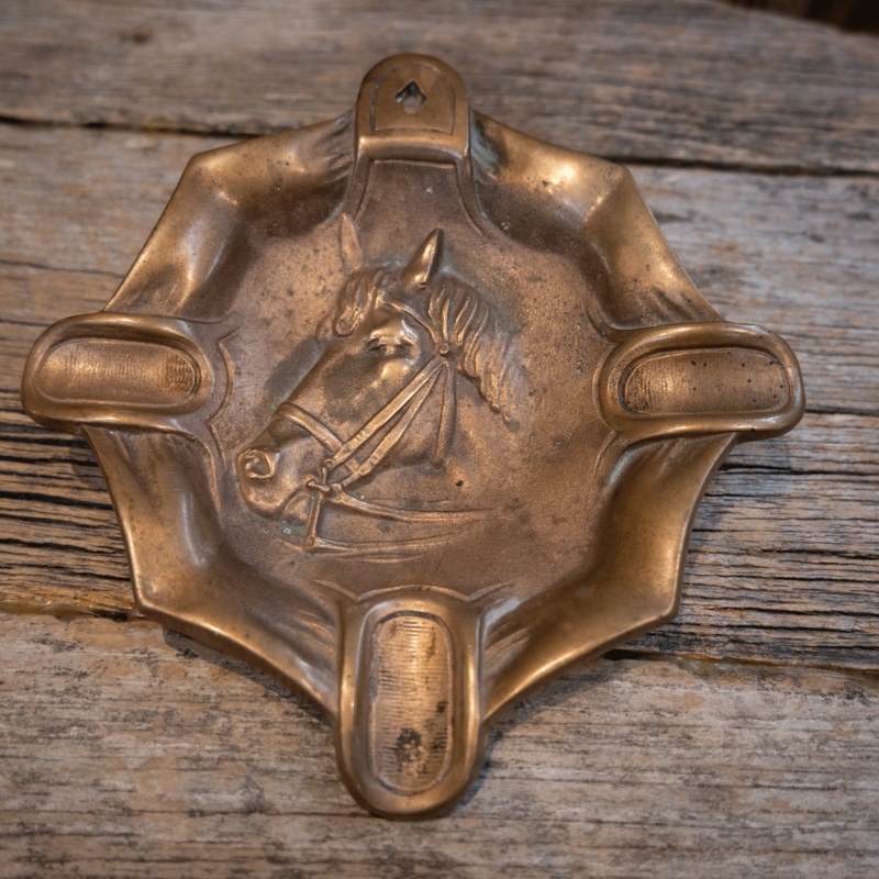 Vintage Solid Brass Horse Head Ashtray