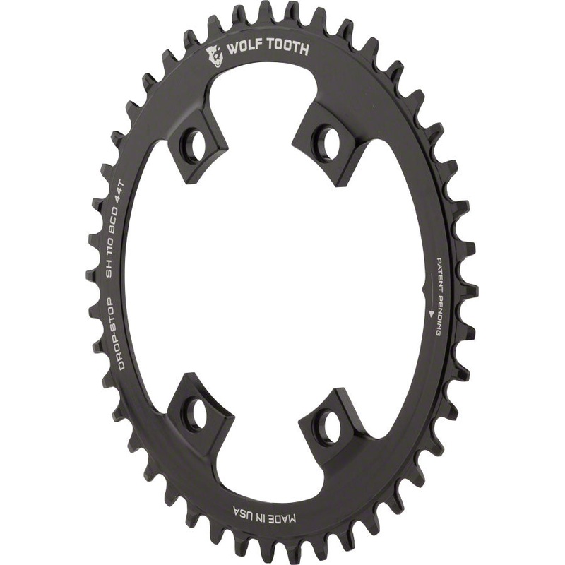 Wolf Tooth Shimano 110 Asymmetric BCD Chainring – 44t 110 Asymmetric BCD 4-Bolt Drop-Stop A For Shimano Cranks BLK