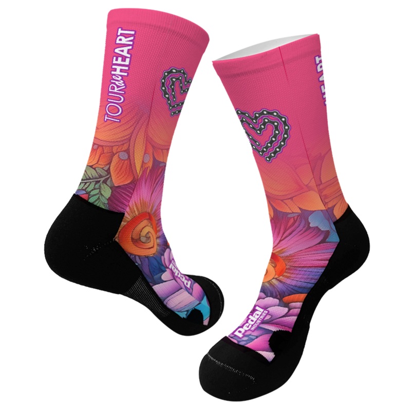 Tour De Heart 2025 SUBLIMATED SOCK PINK BLOSSOM