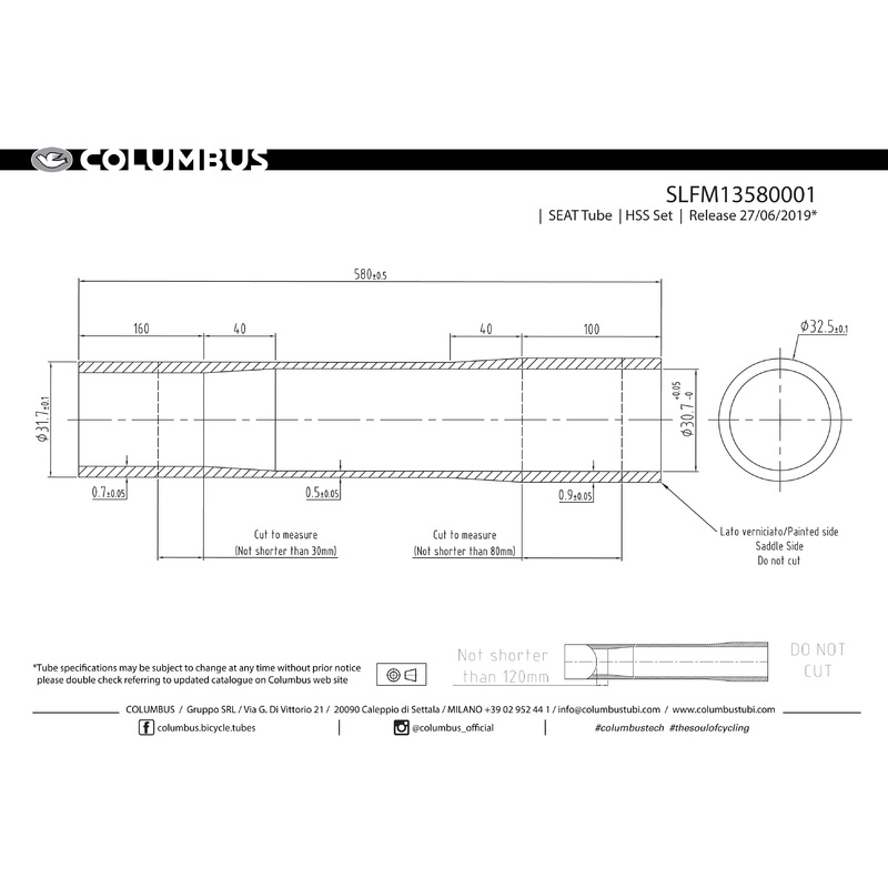 Columbus Spirit HSS ext. butted seat tube – 31.7 dia. – .7/.5/.9 – length = 580