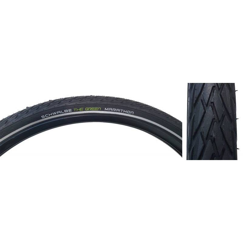 Green Marathon Tire – 27.5 x 1.65 Clincher Wire BLK/Reflective Performance Line GreenGuard TwinSkin Addix